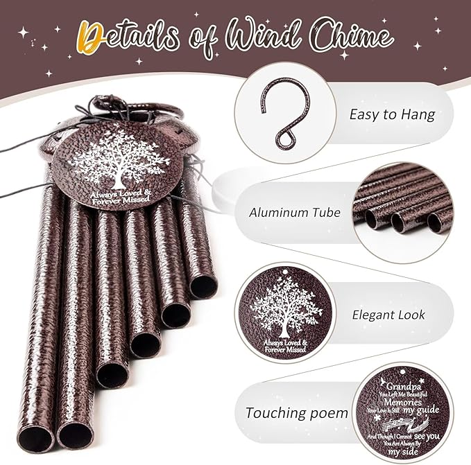 Memorial Gifts for Loss of Grandfather, 25''Memorial Wind Chimes for Loss of Grandpa,Sympathy Gifts for Loss of Grandfather, Bereavement, Condolence, Remembrance Gifts,Windchimes in Memory of Grandpa