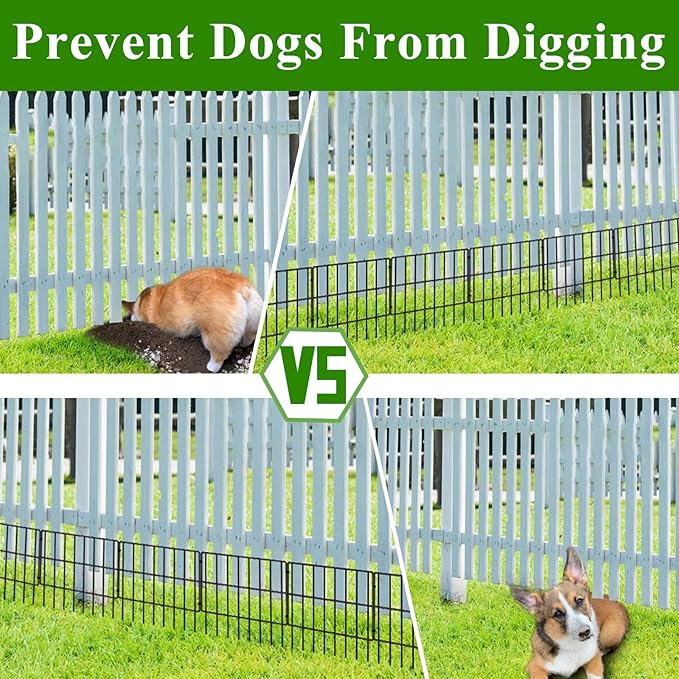 Animal Barrier Fence Stakes, 17in (H) x 5.4ft (L) No Dig Garden Decorative Rustproof Metal Defense Fence, 25 Pack Dog Rabbits Blocker for Outdoor Yard