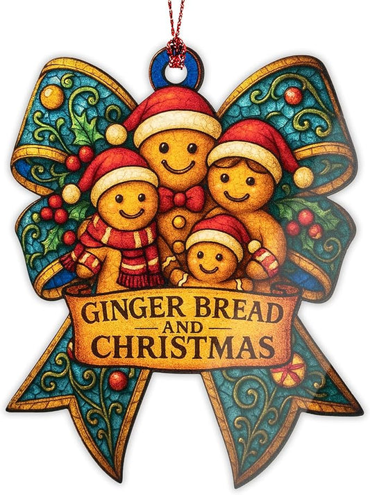 Gingerbread Family Ornament – Christmas Decoration | Holiday Cookie Ornaments - Gingerbread Man Decor - Xmas 2025 Ornament – Suncatcher Stained Glass Effect - Car Hanging Mirror