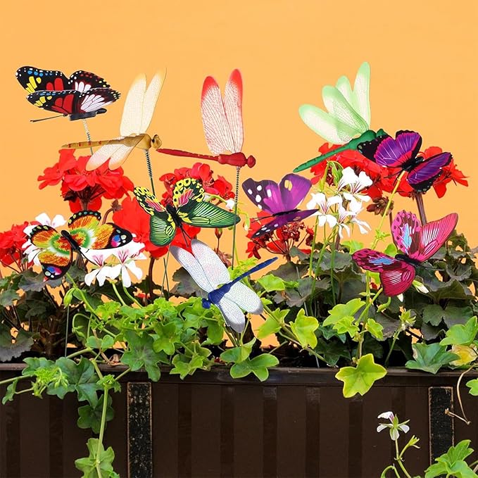 60Pcs Dragonfly Decoration Stakes 3D Dragonfly Artificial Garden Ornaments Dragonflies Patio Decoration Dragon Fly Garden Stakes for Indoor Outdoor Garden Birthday Wedding Party Decor