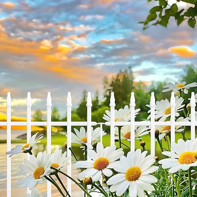 Metal Garden Fence 24" W x 24" H (10 Panels, Total 20 ft), Decorative Border Folding Fence, Landscape Fencing for Flower Bed, Yard, Animal Barrier