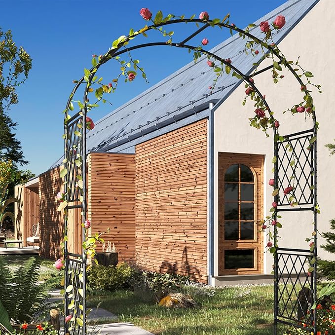 Metal Garden Arbor, 86.6" x 47" Arch Trellis for Climbing Plants, Weather-Resistant Decorative Wedding Archway, Sturdy Iron Frame, Outdoor Black Garden Arch for Patio, Lawn, Pathway, Event Party Back