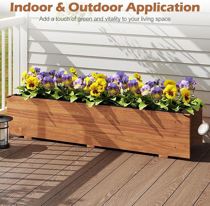 S AFSTAR 2 Pieces Raised Garden Bed, 44" x 11" x 10" Wood Rectangle Planter Box with Drainage Holes, Water-Resistant Paint, Decorative Window Box, Outdoor Garden Bed for Fruit Vegetable Flower Herb