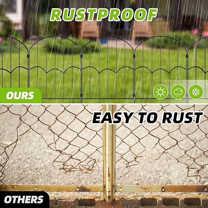 12 Panels Decorative Garden Fence Dog Fence Outdoor for Yard 13ft (L) X 2ft (H) Black Animal Barrier with No-Dig Stakes Arched Rustproof Metal Wire Decorative for Flower Landscaping and Garden Edging
