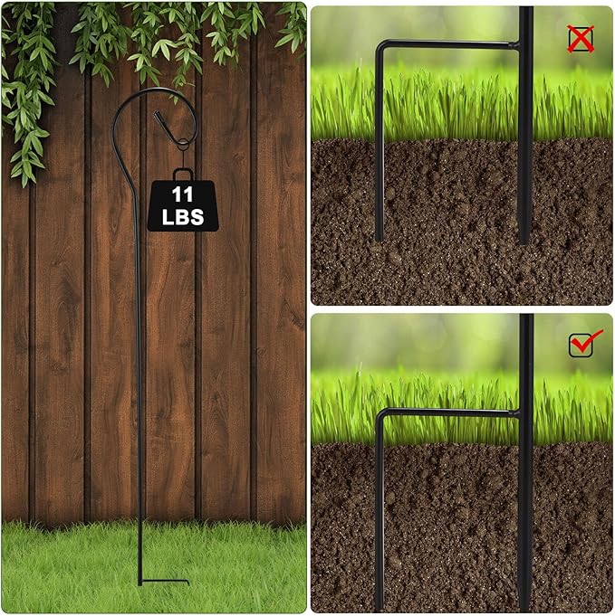 Hicarer 24 Pcs Shepherd Hooks 32 Inch Metal Rust Resistant Steel for Garden Outdoor Hanging Plant Basket Solar Light Lantern Bird Feeder Christmas Halloween Wedding Decor(Black)