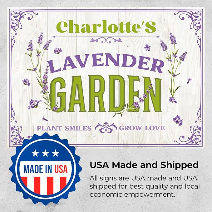 Custom Lavender Garden Sign, Personalized Name for Flower Garden, Christmas Gift and Backyard Décor Sign, 10x14 Inches, Rust Free .040 Aluminum, Fade Resistant, Made in USA by Sigo Signs