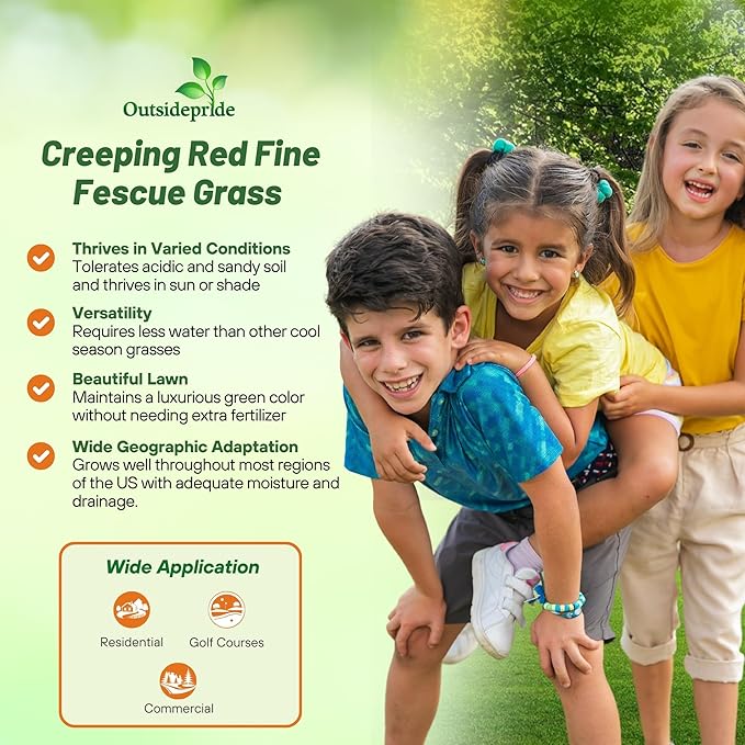 Outsidepride Creeping Red Fescue Grass Seed - 10 Lbs. Cool Season, Soft Textured, Self-Repairing Fine Fescue Grass Seeds for Lawn w/OptiGrowth Coating, Ideal for Dryland Cover Crop & Landscaping