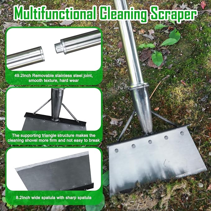 Multifunctional Garden Shovel - 56.4" Stainless Steel Cleaning Shovel for Walkway, Sidewalk Scraping, Weeding, Digging, Snow Removal