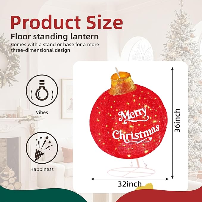 2-Pack Lighted Pop-Up Outdoor Christmas Ornaments Set, Large Outdoor Christmas Decorations for Yard Lawn with 185 LED Lights & 8 Modes, with Reinforced Metal Base
