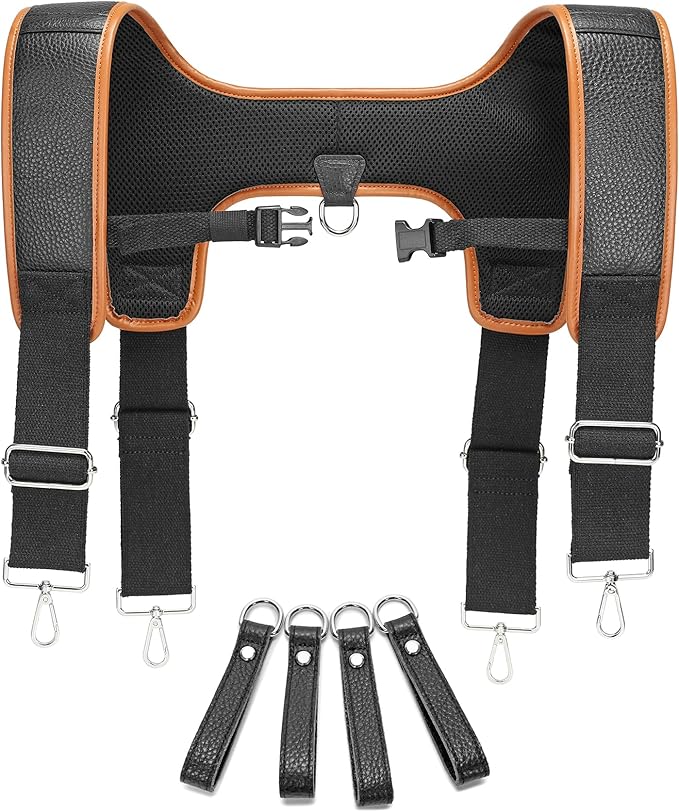 Leather Tool belt suspenders, Padded tool bag suspenders Work belt Suspenders with Attachment Loops