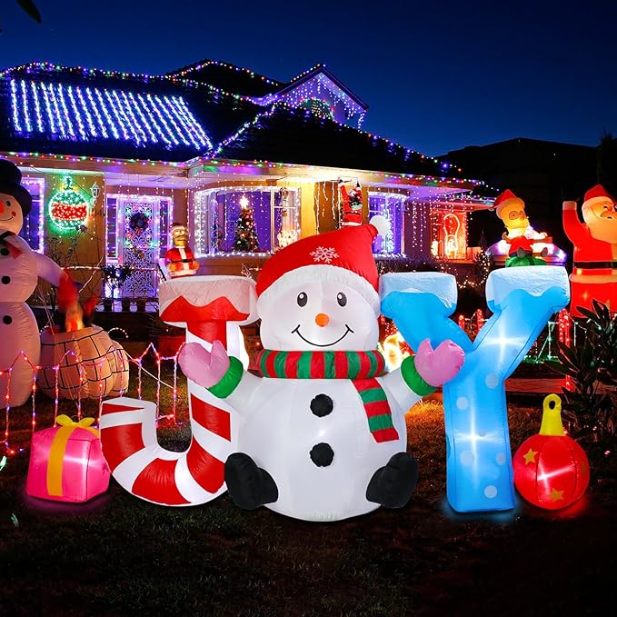 WONDER GARDEN 7.54 FT Christmas Inflatable Outdoor Decorations Joy Snowman Christmas Blow Up Yard Decorations with LED Lights for Xmas Holiday Party Garden Patio Lawn Decor