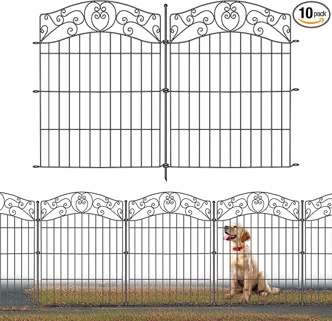 10 Panels No Dig Decorative Outdoor Garden Fence, 40 in(H) X 23.6 ft(L) Animal Barrier Fencing, Rustproof Portable Fence, Temporary Dog Fence Outdoor for Yard, Outside, Backyard, Patio