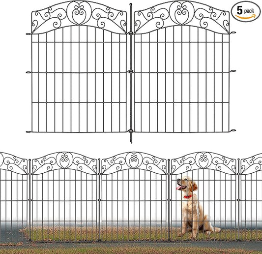 5 Panels No Dig Decorative Outdoor Garden Fence, 40 in(H) X 11.8 ft(L) Animal Barrier Fencing, Rustproof Portable Fence, Temporary Dog Fence Outdoor for Yard, Outside, Backyard, Patio