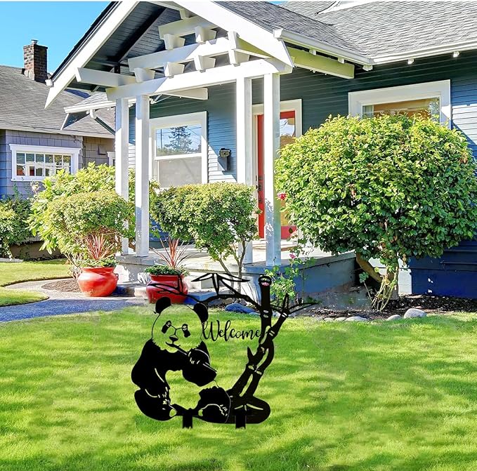 Panda Garden Decor for Outside Silhouette Statues Garden Stakes Outdoor Metal Animal Decorations Yard Art for Patio Lawn Ornaments Birthday Gift for Women Mom Men 13.78 * 11.81 inch / 35 * 30cm