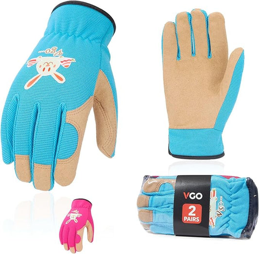 Vgo... 2Pairs Age 3-4 Kids Gardening, Lawning, Working Gloves(Size XS, 2Colors, KID-SL7362)