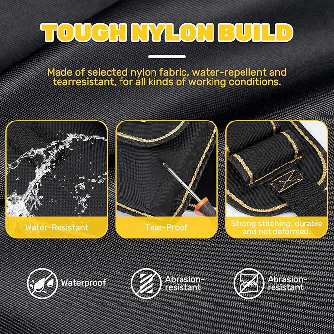 Tool Belts for Men with Adjustable Waist Strap – Heavy Duty Utility Pouch with Multiple Pockets for Electricians, Carpenters, DIY Projects – Durable Oxford Construction Tool Organizer