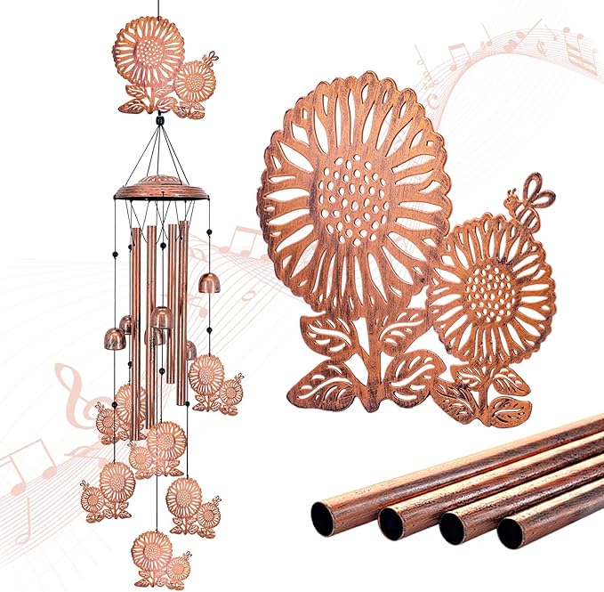 Sunflower Wind Chimes Outdoor Sunflower Gifts for Women Mom Men Dad Unique Birthday Gifts Metal Flower WindChimes for Outside/Indoors, Patio, Lawn, Yard, Home Decor, Outdoor Decor, Garden Decoration