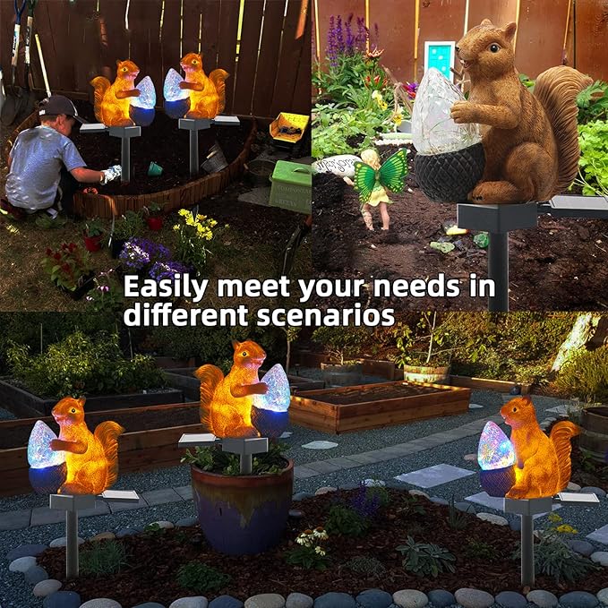 Upgraded Solar Garden Lights, Outdoor Decor - Solar Squirrel Stake Lights, Colorful LED, IP65 Waterproof, for Yard, Patio, Garden, Lawn Decoration