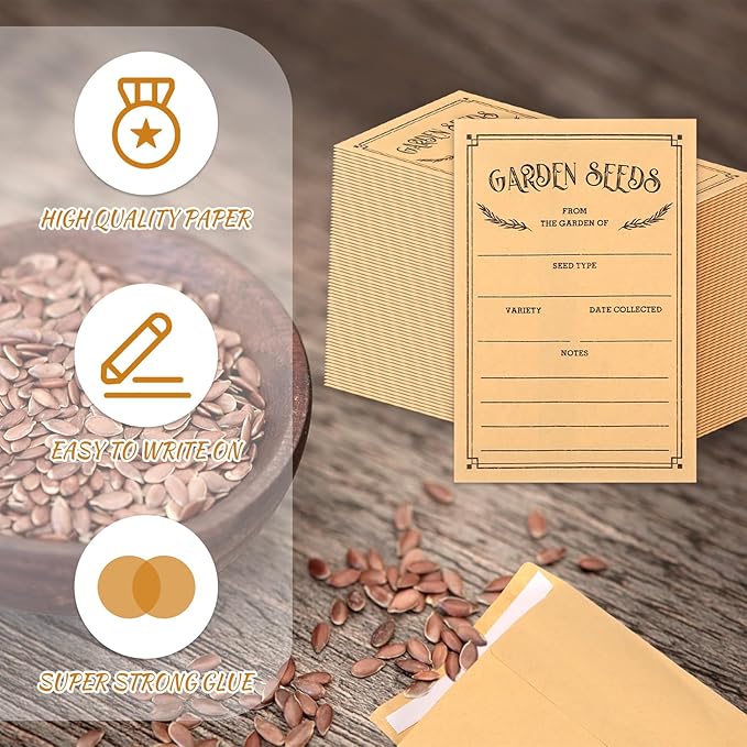 Zubebe 150 Pieces Seed Saving Envelopes Packets Resealable Self Adhesive Paper Envelopes for Flower Vegetable Seeds Storage 3.15 x 4.72 Inch (Brown)