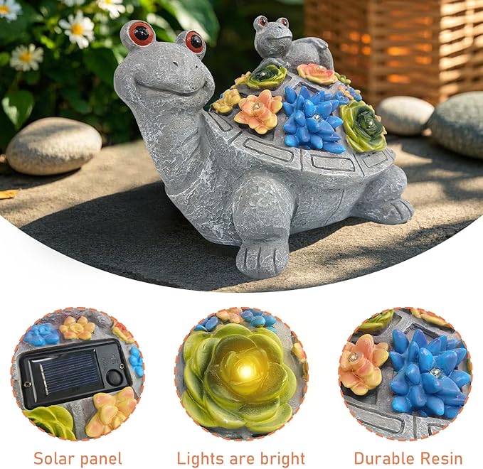 Outdoor Solar Snail and Turtle Brothers Statue Decorative Lawn Statue with Succulents and 8 LED Lights for Garden, Outdoor Patio and Terrace, Birthday Gift for Women, Unique
