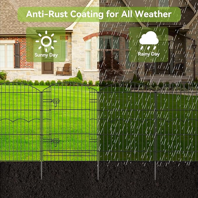 Decorative Garden Fence 12 Panels 29.6ft(L)×38in(H) No Dig Animal Barrier Fencing with 11 Panels + 1 Gate, Metal Garden Fences Rustproof Wire Border Temporary Dog Fence for Patio Yard Outdoor