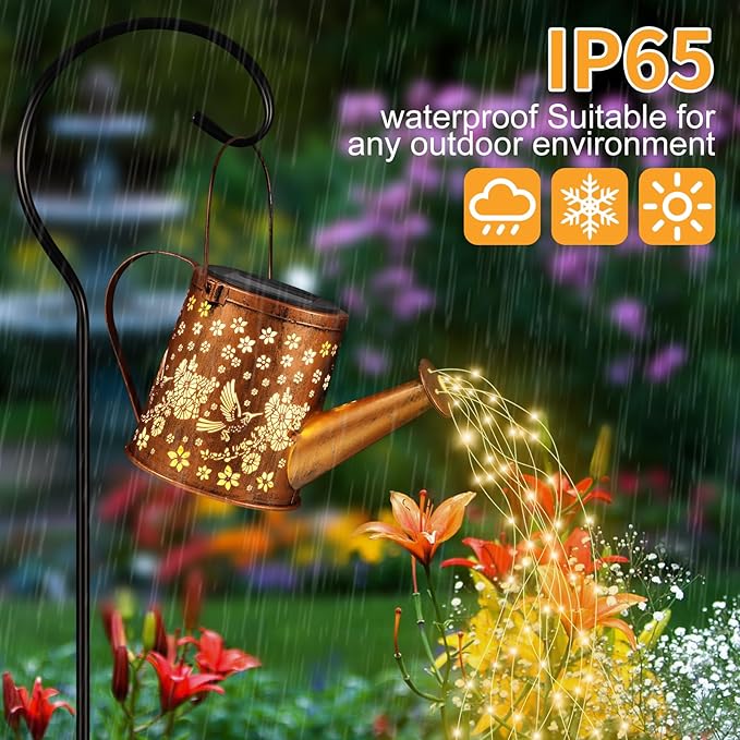 Solar Watering Can Light, Solar Powered Hanging Lantern Landscape Lights, Decorative Garden for Yard Waterproof Garden Decor, Gifts for Mom, Grandma（02-Hummingbird）