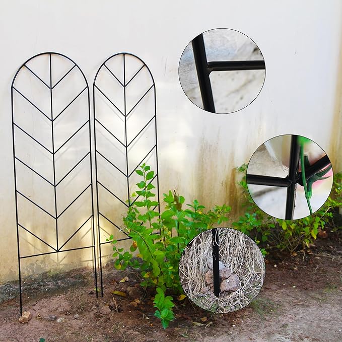 2 Pack Black Metal Trellis for Climbing Plants - 45" H x 15.9" W Garden Trellis for Roses, Vegetables, Flowers, Lawn, Backyard