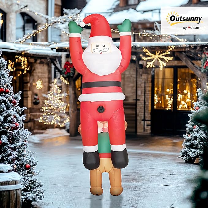 Outsunny 7FT Hanging Christmas Inflatable Santa with Dog, Christmas Blow Up Decoration with Built-in LED Lights for Garden, Indoor Outdoor Home Decor