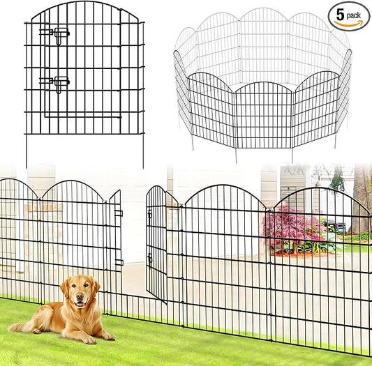 Metal Garden Fence 32 in H x 28 in W 10 Panels (9 Panels + 1 Gate) Total Length 23 ft, No Need Dig Rustproof Animal Barrier Fencing Border Fence for Dog, Patio,Yard, Landscape, Flower Bed
