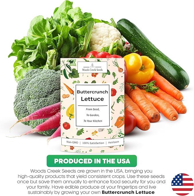 Woods Creek Seeds: Buttercrunch Heirloom Lettuce Seeds for Planting - Over 2,700 Non-GMO Seed Pack for Indoors, Outdoors, or as Hydroponic Seeds - Beginner-Friendly Green Leaf Lettuce Seed