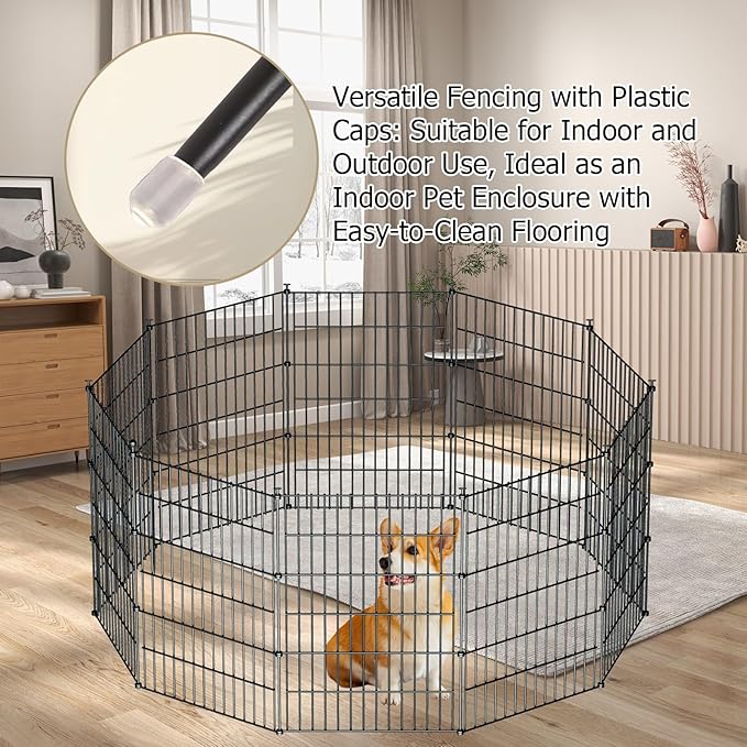 10 Panels Garden Fence Dog Fence Outdoor for Yard,24in H x 20ft L Rustproof Metal Fencing with Ground Stakes|No Dig Temporary Animal Proof Containment for Pets/Rabbits|Durable Patio Security Panels