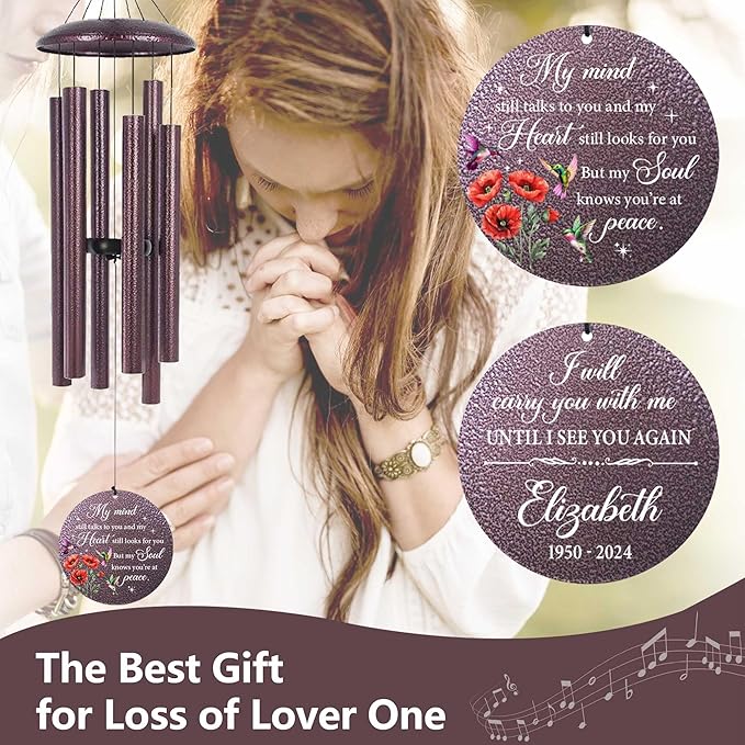 ASTARIN Personalized Memorial Wind Chime for Loss of Loved One 30/36/42 inch, Sympathy Deep Tone Wind Chimes for Mom Dad/Mother Father, Remembrance Gifts for Grief Condolence Funeral, Bereavement 30