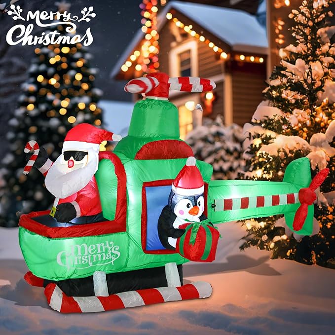 Taman 6 FT Christmas Inflatable Decorations, Santa Claus in a Helicopter with Rotating Propeller Built-in Bright LED Light Blow Up for Yard, Garden,Lawn Outdoor Holiday Yard Decorations