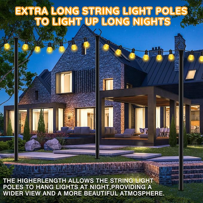 10 Pack String Light Poles,Poles for Outdoor String Lights 10 Ft Metal Poles with Fork for Outdoor String Lights,Outdoor Light Poles with Fork,Patio,Deck,Backyard