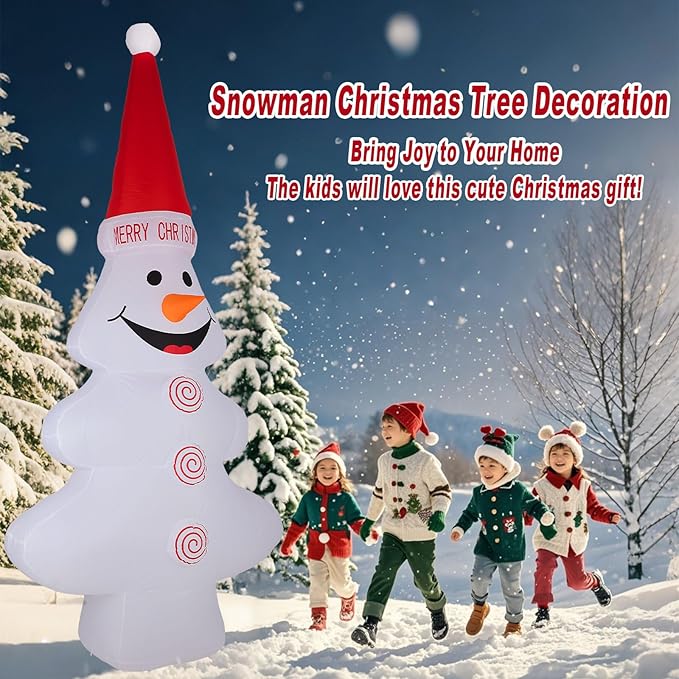 12 FT Christmas Inflatables Snowman Outdoor Decorations, Blow Up Christmas Tree Snowman Yard Decoratin with Rotating & RGB LED Lights for Patio Garden Lawn Decor, Xmas New Year Kids Gifts