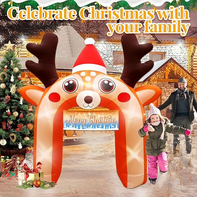 10 FT Giant Reindeer Inflatable Reno Inflable Christmas Deer Arch Decoration with LED Lights, Blow Up Decor for Outdoor Yard Lawn Sign Backdrop(Reindeer)