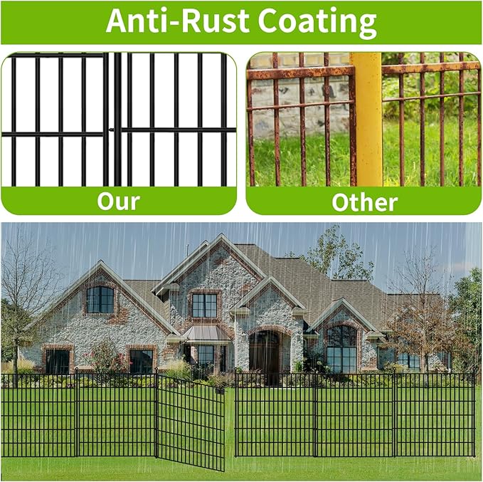 5 Panels No Dig Garden Fence with Gate, 32 in(H) X12.1 ft(L) Metal Fence Panels, Thickened Rustproof Garden Fencing, Animal Barrier for Dogs, Rabbits, and Patio