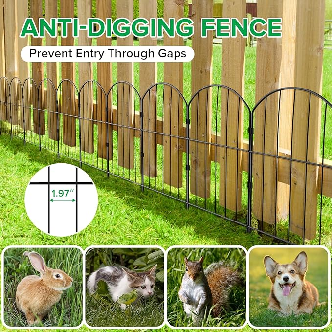 VANCASTLE Decorative Garden Fence Outdoor, 19 Panels Rustproof Metal Landscape Barrier Fence, Total 20ft (L) x 24in (H), Black Ornamental Fence for Yard, Patio, Lawn, Garden Bed, Easy to Install