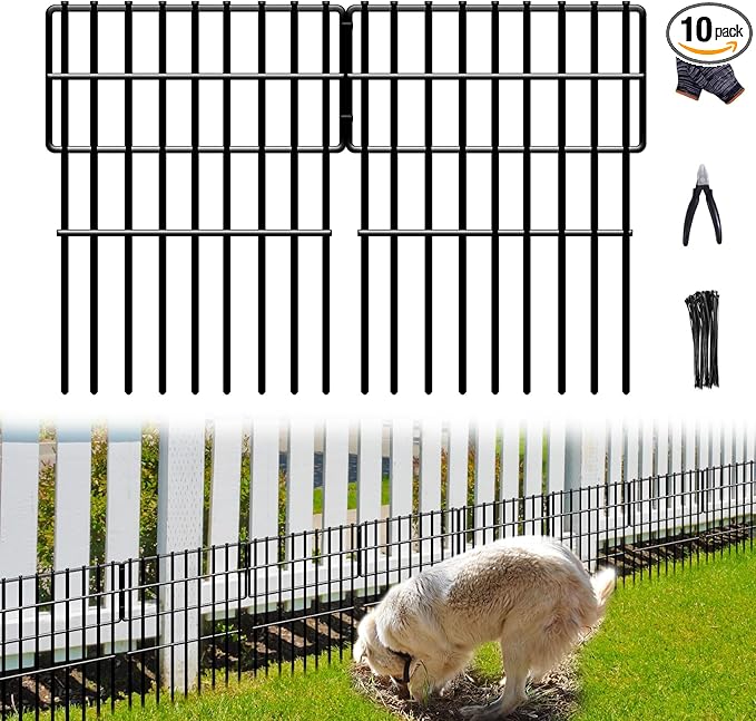 10 Panels No Dig Fence, 10.8ft(L) x 17in(H) Dog Digging Fencing Barrier, 1.2in Gap Animal Barrier for Bottom of Fence, Rustproof Metal Garden Edging Border Ground Defense Blockers for Outdoor Patio