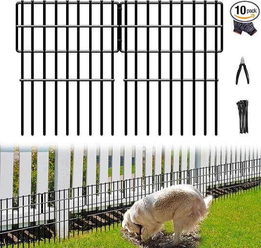 10 Panels No Dig Fence, 10.8ft(L) x 17in(H) Dog Digging Fencing Barrier, 1.2in Gap Animal Barrier for Bottom of Fence, Rustproof Metal Garden Edging Border Ground Defense Blockers for Outdoor Patio
