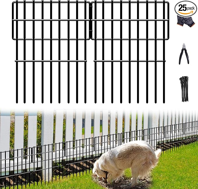 26 Panels No Dig Fence, 28ft(L) x 17in(H) Dog Digging Fencing Barrier, 1.2in Gap Animal Barrier for Bottom of Fence, Rustproof Metal Garden Edging Border Ground Defense Blockers for Outdoor Patio