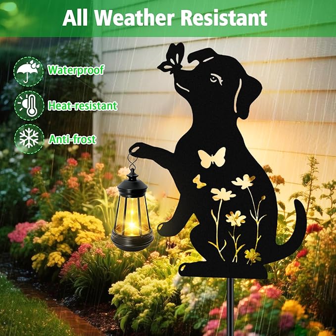 Solar Lights Outdoor Stakes, Metal Dog Solar Lights, Christmas Birthday Gifts for Women Mom Grandma, Waterproof Hanging Lantern Garden Ornaments Decor Outside Backyard, Yard Art, Patio, Pathway