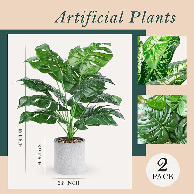 Der Rose 2 Pack Fake Plants Artificial Potted Faux Plants Indoor for Office Desk Home Farmhouse Decor