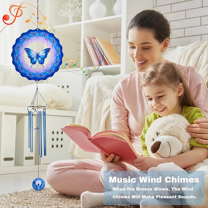 Butterfly Wind Chimes for Outside,Birthday Gifts for Mom Grandma Wife, Butterfly Wind Chimes with 3D Wind Spinners, Outdoor Decor for Garden Yard Porch