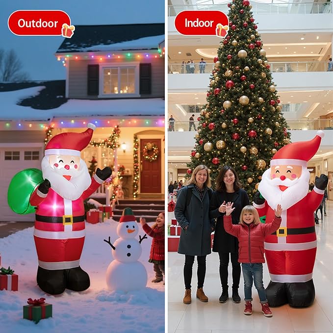 6FT Christmas Inflatable Santa Outdoor Decoration, Blow up Santa Claus Carrying Gift Sack Yard Decoration, Large Inflatable Santa Decor for Xmas Holiday Garden Lawn Patio
