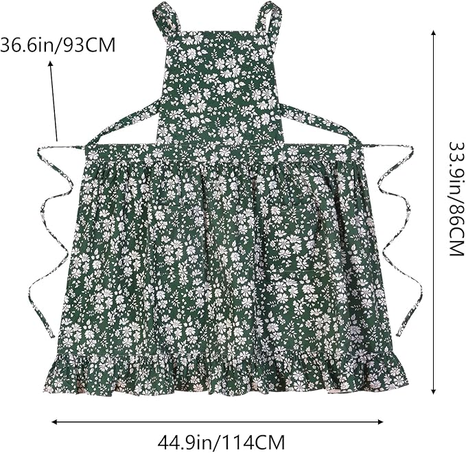 Vintage Pinafore Apron Dress for Women with Pockets Cute Floral Chef Aprons for Kitchen Cooking Baking Gardening