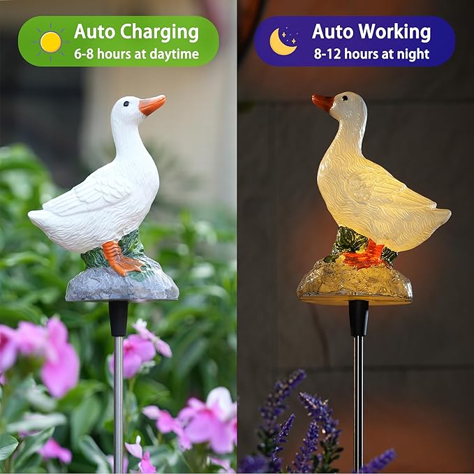 Solar Porch Goose Statue Garden Decor, 29 inch with Motion-Activated Sound Outdoor Decorative Garden Stake Lighting for Lawn Patio Yard Balcony - Unique Goose Gift for Garden Lovers