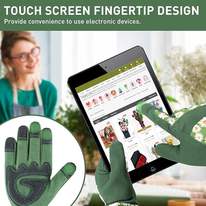 PHIRAH Gardening Gloves for Women Rose Pruning Thorn Proof Breathable Touchscreen Garden Gloves Long Forearm Protection Gauntlet Adjustable Flexible Working Gloves(Green, L)