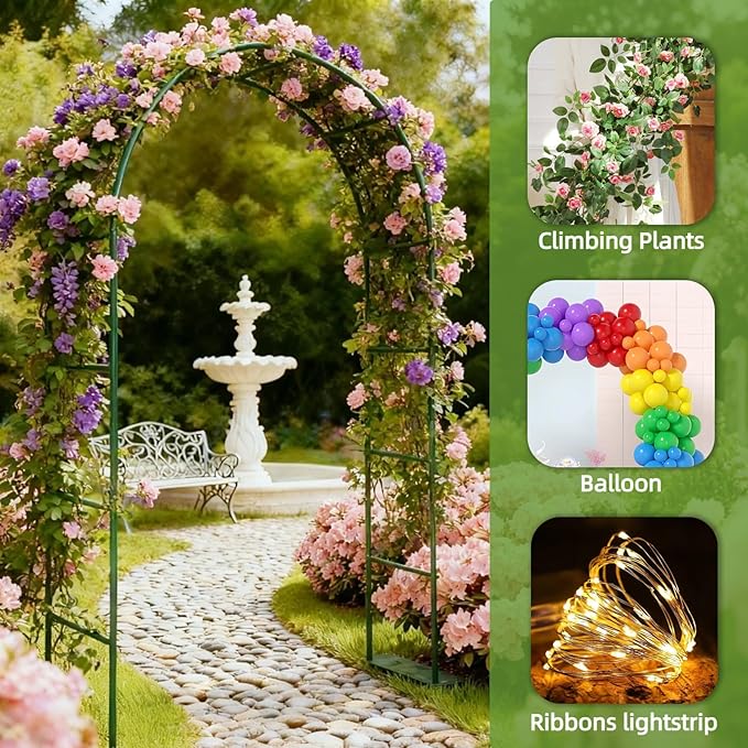 Thickened Metal Garden Arch with Base for Climbing Plants Outdoor, Garden Arbors and Arches, Wedding Arch Frame Archway, Halloween Christmas Party Decoration