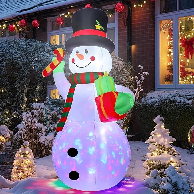 8 FT Christmas Inflatable Decoration Snowman with Built-in Rotating Colorful LED Blow Up Christmas Snow Man for Yard Supplies Giant Xmas Party Decor Holiday Décor for Outdoor Garden Lawn